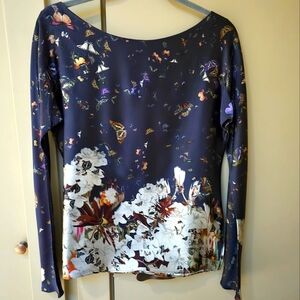 Erdem silk top navy butterfly print